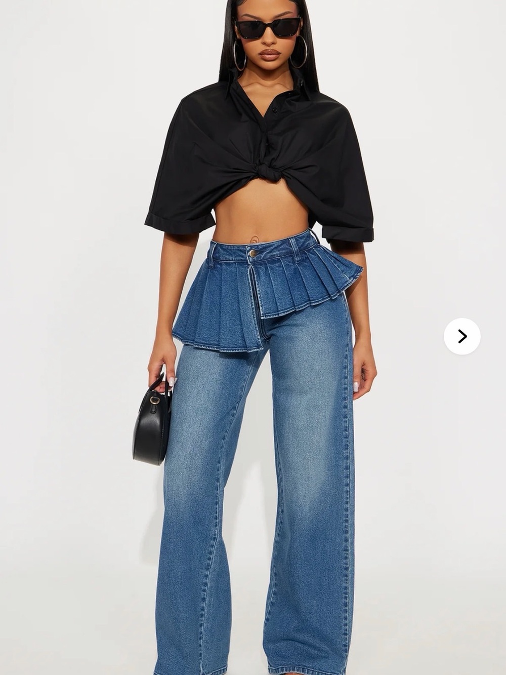 Fashion Nova Blue Denim Pleated Waist Wide Leg Jeans